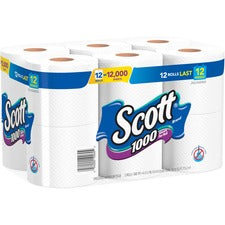 Scott 1000 1-ply 12Roll Bath Tissue 1 Ply - 3.70" Width x 4.10" Length - 1000 Sheets/Roll - White - 12 / Pack