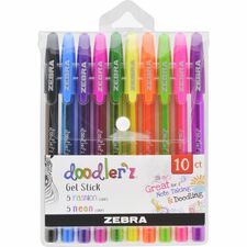 Zebra Pen Doodler'z Gel Stick Pen Set 1 mm Bold Pen Point - Assorted Neon Ink - Gel-based, Water Based - Translucent Barrel - 1 / Pack