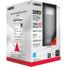 Satco 13W BR40 2700K LED Bulb 13 W - 85 W Incandescent Equivalent Wattage - 120 V AC - 1075 lm - BR40 Size - Frosted White - Warm White Light Color - E26 Base - 25000 Hour - 2700&deg;K Color Temperature - 95 CRI - 103&deg; Beam Angle - Dimmable - Reflecto