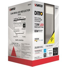 Satco 7.5W BR30 3000K LED Bulb 7.50 W - 65 W Incandescent Equivalent Wattage - 120 V AC - 650 lm - BR30 Size - Frosted White - Warm White Light Color - E26 Base - 25000 Hour - 3000&deg;K Color Temperature - 93 CRI - 105&deg; Beam Angle - Dimmable - Reflec
