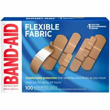 Band-Aid Flexible Fabric Adhesive Bandages Assorted Sizes - Beige - Fabric - 100 / Box