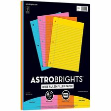 Astrobrights Filler Paper 100 Sheets - Wide Ruled Front Ruling - 3 Hole(s) - 24 lb Basis Weight - 8" x 10 1/2" Sheet Size - Neon Blue Paper - Hole-punched, Acid-free - 100 / Pack