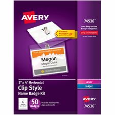 Avery&reg; Top-Loading Clip-Style Name Badges Letter - 8 1/2" x 11" - Flexible, Reusable, Durable, Printable, Self-adhesive - White - 9 Sheets - 50 / Pack