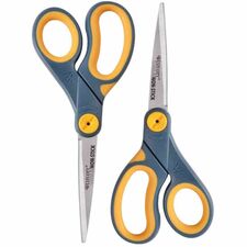 Westcott Titanium Bonded Non-Stick Scissors, 8" , Pointed, Gray/Yellow, Pack Of 2 8" Cutting Length - Left/Right - Stainless Steel - Pointed Tip - Gray, Yellow - 2 / Pack