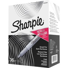 Sharpie Metallic Permanent Markers Fine Marker Point - Metallic Silver Ink - Liquid - Gray Barrel - 36 / Box