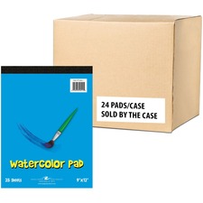 Roaring Spring Kids Watercolor Pad 9"x12" 25 Sheets - 50 Pages - Plain - Glued/Tapebound - Plain Front Ruling - 40 lb Basis Weight - 150 g/m&#178; Grammage - 9" x 12" Sheet Size - 0.25" Height x 9" Width x 12" Length - Black Binding - Blue Kids Board, Whi