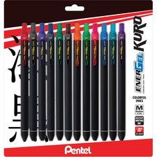 EnerGel Kuro Liquid Gel Retractable Pens 0.7 mm Pen Point - Retractable - Assorted Ink - Liquid Gel Ink - Rubberized Barrel - 12 / Pack