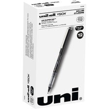 uniball&#8482; Vision Rollerball Pen 1 mm Broad Pen Point - Black Ink - Black Barrel - 1 Dozen