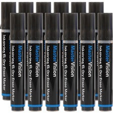 MasterVision Inkstring XL Dry-Erase Markers 3 mm Bullet Marker Point - Erasable - Black Ink - Gel-based - 12 / Pack