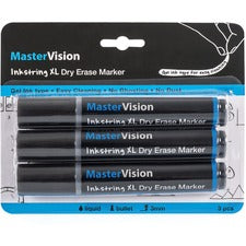 MasterVision Inkstring XL Dry-Erase Markers 3 mm Bullet Marker Point - Erasable - Black Ink - Gel-based - 3 / Pack