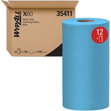 Wypall General Clean X60 Multi-Task Cleaning Cloths 12.20" Length x 9.80" Width - Absorbent, Reinforced, Strong, Perforated, Durable, Reusable, Residue-free, Sturdy - Blue - 130/Roll - 12 / Carton
