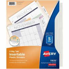 Avery&reg; Big Tab Insertable Plastic Dividers 5 x Divider(s) - 5 - 5 Tab(s)/Set - 8.5" Divider Width x 11" Divider Length - 3 Hole Punched - Clear Plastic Divider - Clear Plastic Tab(s) - 5 / Set