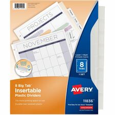 Avery&reg; Big Tab Insertable Plastic Dividers 8 x Divider(s) - 8 - 8 Tab(s)/Set - 8.9" Divider Width x 11" Divider Length - 3 Hole Punched - Clear Plastic Divider - Clear Plastic Tab(s) - 8 / Set