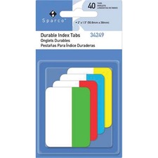 Sparco Durable Index Tabs Write-on Tab(s) - 0.10" Tab Height x 1" Tab Width - Assorted Tab(s) - 40 / Pack
