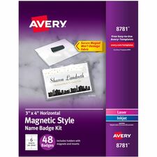 Avery&reg; Magnetic Style Name Badges Letter - 8 1/2" x 11" - Flexible, Reusable, Durable, Magnetic - White - 8 Sheets - 48 / Pack