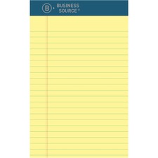 Business Source Premium Writing Pad x 5" Width x 8" Length - Canary Paper - Tear Proof, Sturdy Back, Bleed-free - 1 Dozen