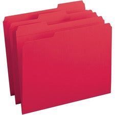 Business Source 1/3 Tab Cut Recycled Top Tab File Folder Red - 10% Recycled - 100 / Box