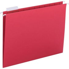 Business Source 1/5 Tab Cut Letter Recycled Hanging Folder 8 1/2" x 11" - Red - 10% Recycled - 25 / Box