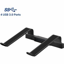 DAC&reg; MP-220 Non-Skid Laptop Stand With 4-Port USB 3.0 Hub, Black Up to 15.60" Screen Support - 20 lb Load Capacity - 3" Height x 12" Width x 9.75" Depth - Aluminum Alloy, Silicone, Acrylonitrile Butadiene Styrene (ABS) - Black - For Notebook - Non-ski