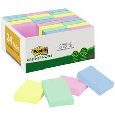 Post-it&reg; Greener Notes Value Pack - Beachside Cafe Color Collection 1 1/2" Flag/Note Width x 2" Flag/Note Length - Rectangle - Positively Pink, Canary Yellow, Fresh Mint, Moonstone - Paper - Self-stick, Removable, Recyclable, Residue-free, Eco-friendl