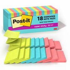 Post-it&reg; Super Sticky Dispenser Notes - Supernova Neons Color Collection 3" Flag/Note Width x 3" Flag/Note Length - Square - 90 Sheets per Pad - Aqua Splash, Acid Lime, Guava - Paper - Super Sticky, Adhesive, Recyclable, Pop-up, Residue-free - 18 / Pa