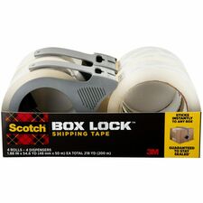 Scotch Box Lock Dispenser Packaging Tape 55 yd Length x 1.88" Width - Clear - Dispenser Included - 4 / Pack