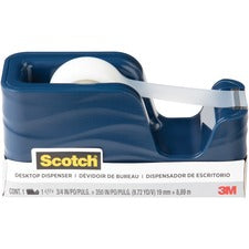 Scotch Wave Desktop Tape Dispenser 1" Core - Refillable - Impact Resistant, Non-skid Base, Weighted Base - Plastic - Metallic Blue - 1 Each