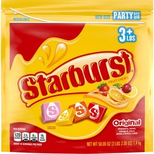 Starburst Fruit Chews Party Size Bag Strawberry, Lemon, Orange, Cherry - Individually Wrapped, Resealable Zipper - 3.12 lb - 1 Each