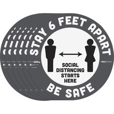 Tabbies BeSafe STAY 6 FEET APART Floor Decals Print/Message "Stay 6 Feet Apart" - 12" Width x 12" Height - Circle Shape - Easy Readability, Removable, Pressure Sensitive, Adhesive, Adjustable, Non-slip - Acrylic, Vinyl - Gray, White - 6 / Pack