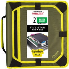 Five Star Zipper Binder With Expansion Panel, 2" Rings, Assorted Colors 2" Binder Capacity - Letter - 8 1/2" x 11" Sheet Size - 380 Sheet Capacity - 3 Ring(s) - Fastener(s): Round Ring - Pocket(s): 5 - Fabric - Assorted - Zipper Closure, Expandable, Pen L