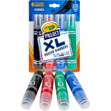 Crayola XL Classic Poster Markers Bold Chisel Marker Point - Washable - Black, Green, Blue, Red Ink - 4 / Pack