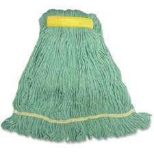 Genuine Joe Synthetic Blend Small Mophead Small - Narrow Headband, Looped Ends, Durable, Launderable - Rayon, Cotton, Cotton, Fiber - Green - 12 oz - 1 Each