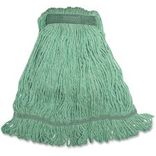 Genuine Joe Narrow Band Medium Mophead Medium - Narrow Headband, 4-ply, Durable, Looped Ends, Fray Resistant, Lint Resistant, Tailband, Launderable - Rayon, Cotton, Cotton - Green - 1 Each