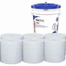 Wypall PowerClean WetTask Wipers for Disinfectants, Sanitizers & Solvents 12" Width x 6" Length - 140 Sheets/Roll - White - Hydroknit - 1 Rolls Per Bucket - 6 / Carton
