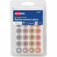 Avery&reg; Reinforcement Stickers, 1/4" , Metallic, 280 Total (5745) 0.3" Diameter - Round - Assorted Metallic - Paper - 280/Pack - 10080 / Carton