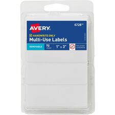 Avery&reg; Removable Multi-Use ID Labels on Small Sheets - Handwrite Only 1" Height x 3" Width - Removable Adhesive - Rectangle - White - Paper - Removable, Peel & Stick, Residue-free - 3 / Sheet - 24 Total Sheets - 2592 Total Label(s) - 72/Pack - 36 / Ca