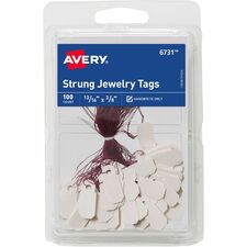 Avery&reg; Jewelry Tags, Strung, 13/16" x 3/8" , 100 Tags (6731) 0.81" Length x 0.38" Width - Round - String Fastener - Card Stock, Rayon - White, Purple - 100/Pack - 36 / Carton