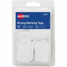 Avery&reg; Marking Tags, Strung, 1-3/4" x 1-3/32" , 100 Tags (6732) 1.75" Length x 1.09" Width - Rectangular - String Fastener - Card Stock - White - 100/Pack - 36 / Carton