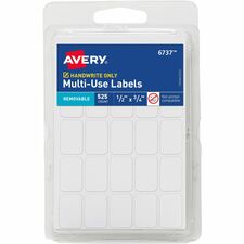 Avery&reg; White Multi-Use Labels 1/2" Width x 3/4" Length - Removable Adhesive - Rectangle - White - Paper - Removable - 25 / Sheet - 756 Total Sheets - 18900 Total Label(s) - 525/Pack - 36 / Carton