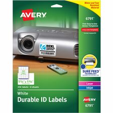 Avery&reg; Permanent Durable ID Labels with Sure Feed(R) Technology 1 1/4" Height x 1 3/4" Width - Permanent Adhesive - Square - Laser, Inkjet - White - Film - Permanent Adhesive, Durable, Scuff Resistant, Tear Resistant, Smudge Resistant, Stick & Stay, C
