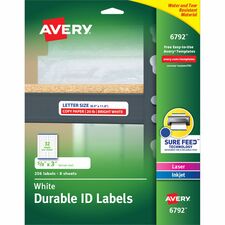 Avery&reg; Permanent Durable ID Labels with Sure Feed(R) Technology 5/8" Height x 3" Width x 3" Length - Permanent Adhesive - Rectangle - Laser, Inkjet - White - Film - Water Resistant - Permanent Adhesive, Durable, Scuff Resistant, Tear Resistant, Smudge