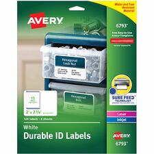 Avery&reg; Permanent Durable ID Labels with Sure Feed(R) Technology 2" Height x 2 5/8" Width - Permanent Adhesive - Rectangle - Laser, Inkjet - White - Film - Permanent Adhesive, Durable, Scuff Resistant, Tear Resistant, Smudge Resistant, Stick & Stay, Cu