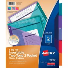 Avery&reg; Big Tab Tab Divider 5 x Divider(s) - 5 - 5 Tab(s)/Set - 9.3" Divider Width x 11.25" Divider Length - Letter - 8.50" Width x 11" Length - 3 Hole Punched - Multicolor Plastic Divider - Multicolor Plastic Tab(s) - PVC-free, Hole-punched, Insertabl