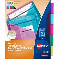 Avery&reg; Big Tab Tab Divider 5 x Divider(s) - 5 - 5 Tab(s)/Set - 9.3" Divider Width x 11.13" Divider Length - 3 Hole Punched - Multicolor Plastic Divider - Multicolor Plastic Tab(s) - 24 / Carton