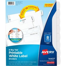 Avery&reg; Big Tab Printable White Label Dividers 8 x Divider(s) - 8 - 8 Tab(s)/Set - 8.5" Divider Width x 11" Divider Length - 3 Hole Punched - White Paper Divider - White Paper Tab(s) - 20% Recycled - 36 / Carton