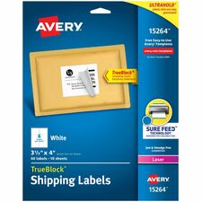 Avery&reg; Shipping Labels, Sure Feed, 3-1/3" x 4" , 60 White Labels (15264) 3 21/64" Width x 4" Length - Permanent Adhesive - Rectangle - Inkjet, Laser - Matte - White - Paper - Permanent Adhesive, Jam Resistant, Customizable - 6 / Sheet - 10 Total Sheet