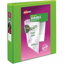 Avery&reg; Durable View 3 Ring Binder, 1.5" Slant Rings, 1 Chartreuse Binder (17835) 1 1/2" Binder Capacity - Letter - 8 1/2" x 11" Sheet Size - 375 Sheet Capacity - 375 Ring(s) - Fastener(s): Slant Ring - Pocket(s): 2 - Polypropylene - Adhesive, Durable,