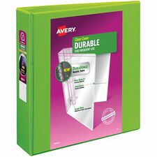 Avery&reg; Durable View 3 Ring Binder, 2" Slant Rings, 1 Chartreuse Binder (17838) 2" Binder Capacity - Letter - 8 1/2" x 11" Sheet Size - 530 Sheet Capacity - 530 Ring(s) - Fastener(s): Slant Ring - Pocket(s): 2 - Polypropylene - Adhesive, Durable, Flexi