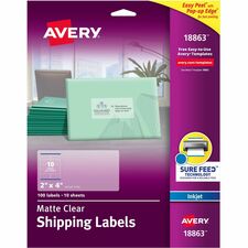 Avery&reg; Easy Peel Inkjet Printer Mailing Labels 2" Width x 4" Length - Permanent Adhesive - Rectangle - Inkjet - Matte Clear - Matte - Film - Permanent Adhesive, Jam Resistant, Easy Peel, Pop Up Edge, Chlorine-free, PVC-free - 10 / Sheet - 10 Total She