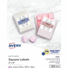 Avery&reg; Print-to-the-Edge Easy Peel Square Labels - HeightPermanent Adhesive - Square - Laser, Inkjet - Matte White - Paper - 12 / Sheet - 50 Total Sheets - 600 Total Label(s) - 120/Pack - 5 / Carton